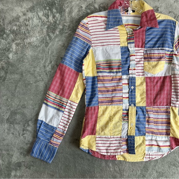 Vintage J Crew Madras Plaid Mixed Patchwork Top Small Preppy Lightweight Thin - Picture 3 of 12